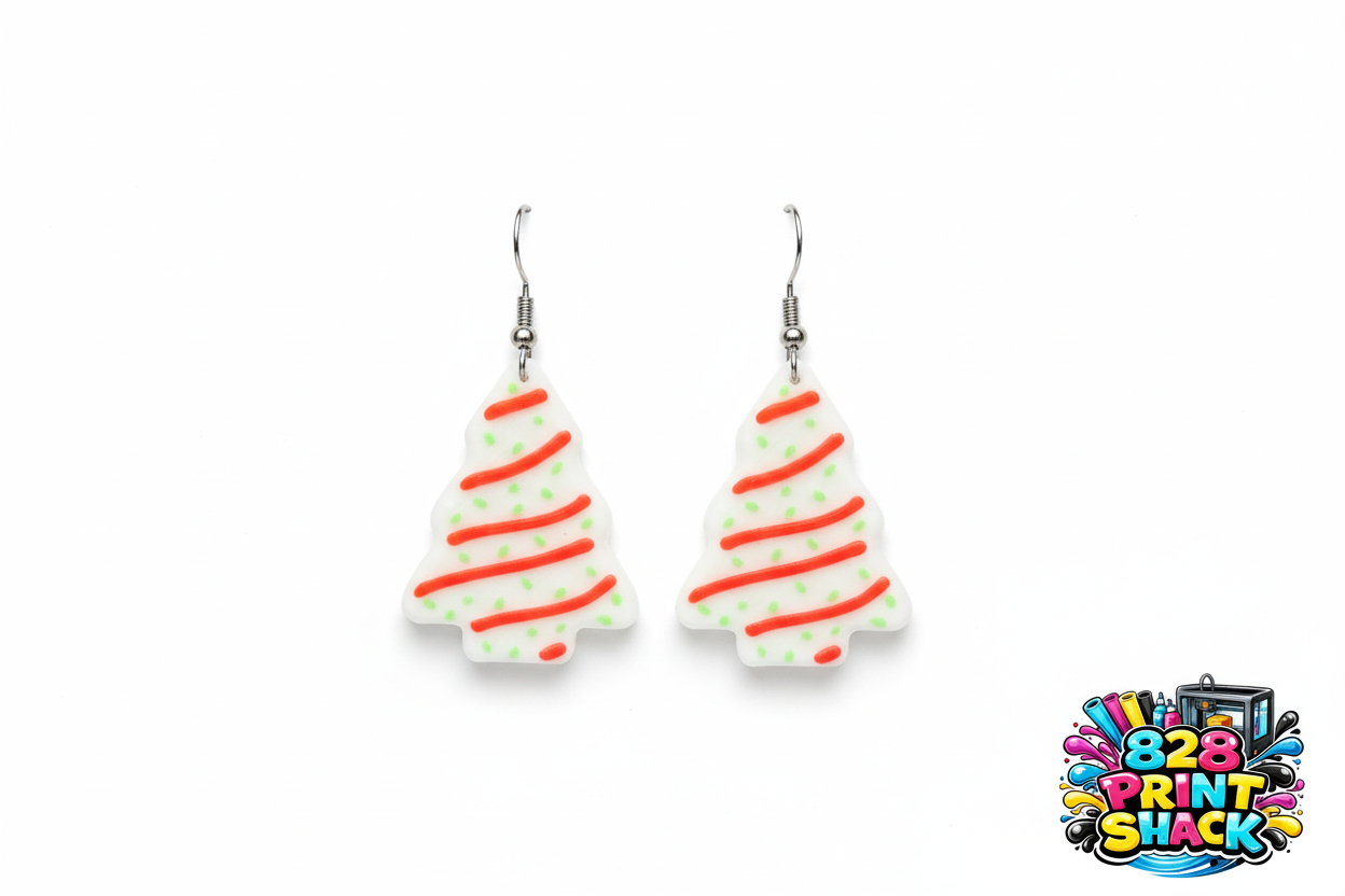 3D Printed Christmas Tree Earrings with Candy Cane Stripes