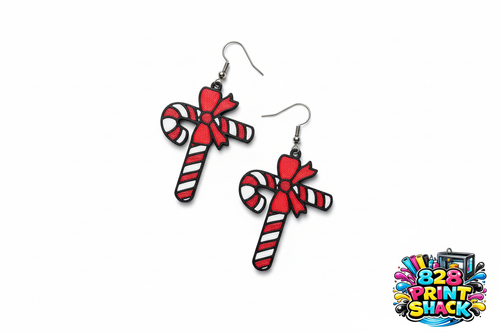 3D Printed Candy Cane Earrings with Pink Bow